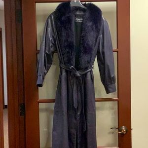 Purple Leather and Fur Trench Coat